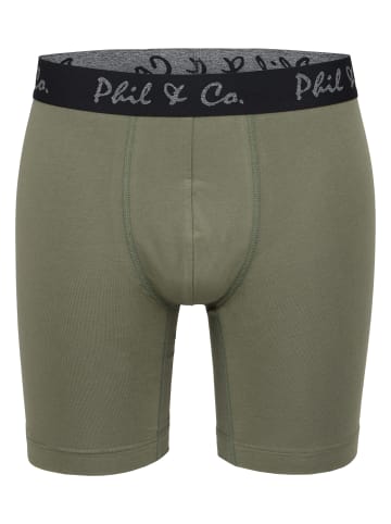 Phil & Co. Berlin  Retro Boxer Long Boxer in Beetle Green + Grey Pinstripe