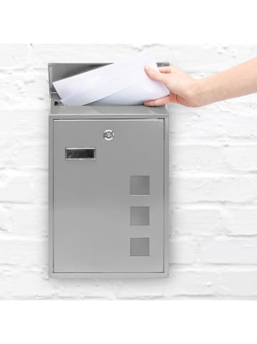 relaxdays Briefkasten in Silber - (B)40 x (H)25 x (T)10 cm
