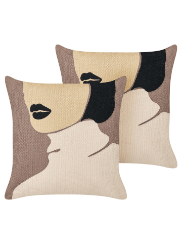Beliani 2er-Set Dekokissen SILPHIUM in Braun/Schwarz/Beige