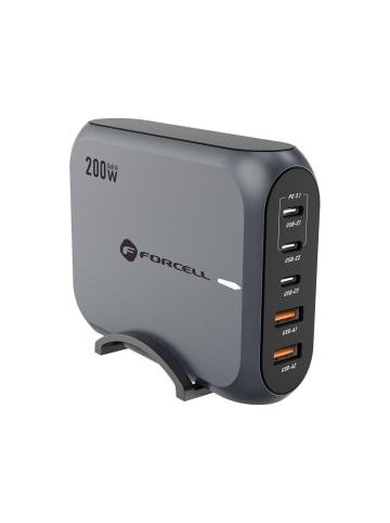 Wisam® FORCELL GaN Tischladegerät 200W 3x USB-C + 2x USB-A Grau