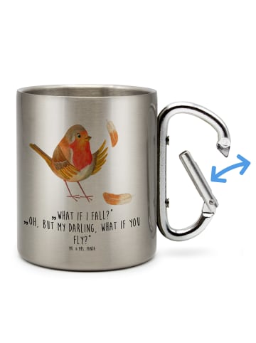 Mr. & Mrs. Panda Becher Rotkehlchen Federn mit Spruch in Silber