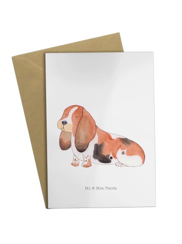 Mr. & Mrs. Panda Grußkarte Hund Basset Hound ohne Spruch in Weiß