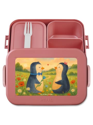 Mr. & Mrs. Panda Bentobox Pinguin Pärchen Design ohne Spruch in Rot Pastell