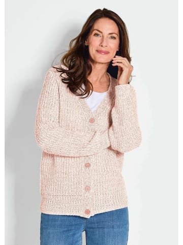 GOLDNER Cardigan Langarm Strickjacke mit V-Ausschnitt in rosé / weiß / gemustert