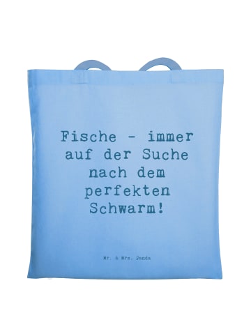 Mr. & Mrs. Panda Tragetasche Spruch Fische Schwarm mit Spruch in Sky Blue