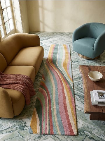 KADIMA DESIGN Teppich Wolle Handgetuftet DERWENT Wellen Muster Wohnzimmer in Multicolor-Grün