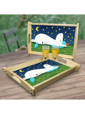 Mr. & Mrs. Panda Holztablett Einhorn Sternenhimmel Design ohne S... in Weiß