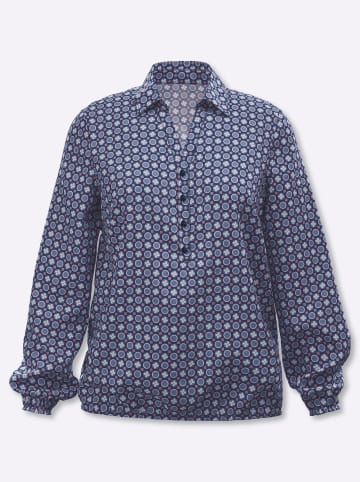 Sieh an! Schlupfbluse in dunkelblau-taubenblau-bedruckt