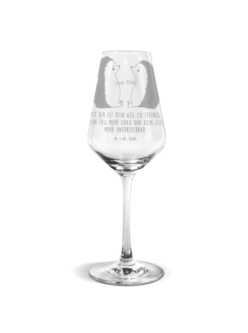 Mr. & Mrs. Panda Weißwein Glas Igel Liebe mit Spruch in Transparent