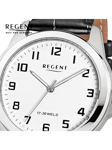 Regent Analog-Armbanduhr Regent Lederarmband schwarz mittel (ca. 39mm)