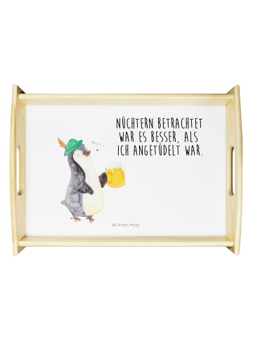 Mr. & Mrs. Panda Holztablett Pinguin Bier mit Spruch in Weiß