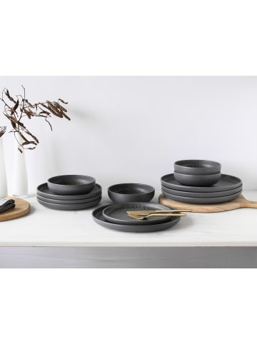 CreaTable Uno Volcano Dark, 12-teiliges Geschirrset, Teller Set aus Steinzeug in Anthrazit in Anthrazit