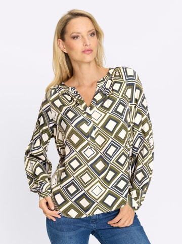 Heine Druck-Bluse in khaki-champagner-bedruckt