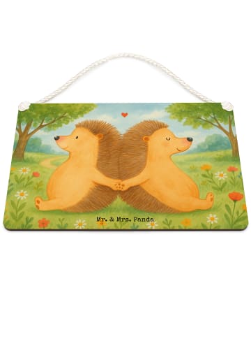 Mr. & Mrs. Panda Holztafel Igel händchenhaltend Design ohne Spruch in Weiß