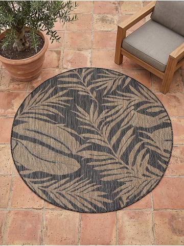KADIMA DESIGN Teppich Outdoor VIGOLENO Boho botanisch Schlafzimmer Diele in Schwarz-Sandbraun