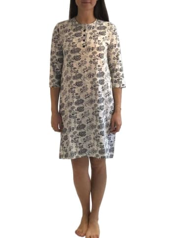 NORMANN Nachthemd halbarm Streifen und Knopfleiste am Hals - 47139 in Creme