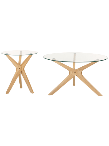 Beliani 2er-Set Couchtisch VALLEY in Transparent/Heller Holzfarbton
