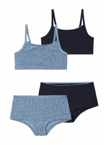 Vivance Set: Bustier in blau-geblümt, navy-uni