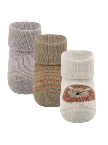 ewers 3er-Set Newborn Socken 3er Pack Löwe in elfenbein-dkl. beige -dkl.mais