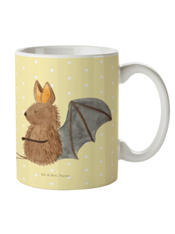 Mr. & Mrs. Panda Kaffeetasse Fledermaus Sitzen ohne Spruch in Gelb Pastell