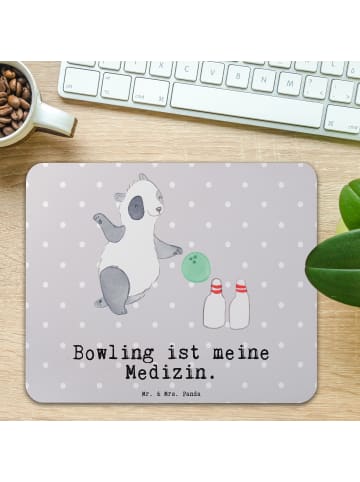 Mr. & Mrs. Panda Mauspad Panda Bowling mit Spruch in Grau Pastell