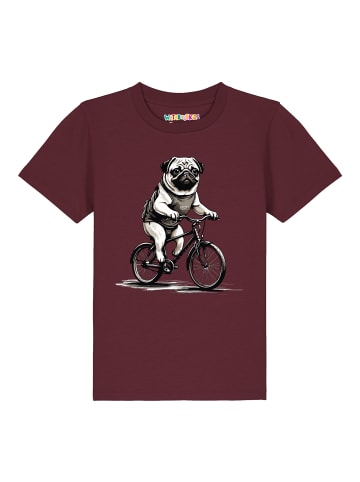 wat? Apparel T-Shirt Mops auf Fahrrad in Weinrot