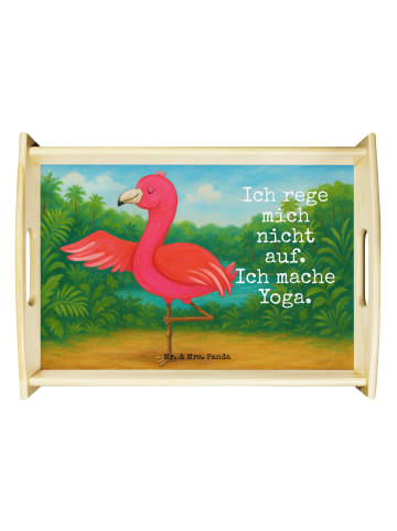 Mr. & Mrs. Panda Deko Tablett Flamingo Yoga Design mit Spruch in Weiß