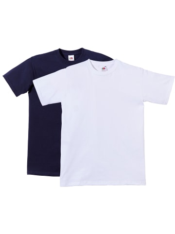 Fruit of the Loom Single-Jersey Unisex-T-Shirt, 2er-Pack in dunkelblau/weiß