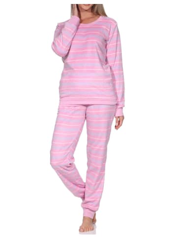 NORMANN Fleece Schlafanzug langarm Bündchen chilige optik in pink