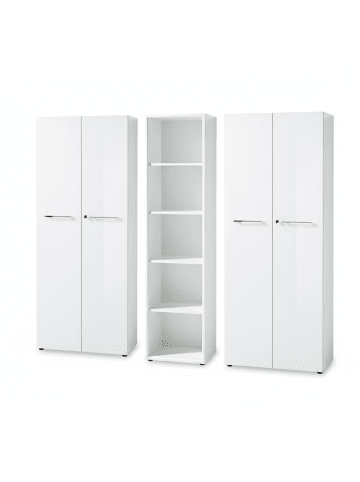 KADIMA DESIGN Büro-Set 2 Schränke & Regal, 240cm breit, Glasfront in Weiß