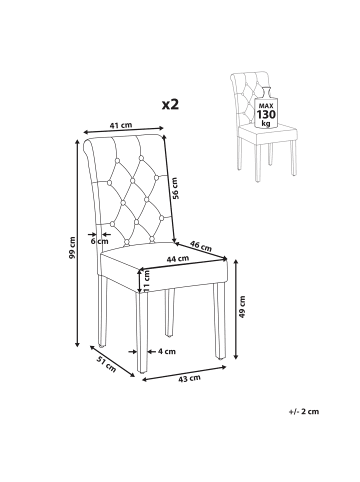 Beliani 2er-Set Esszimmerstuhl VELVA in Blau/Schwarz