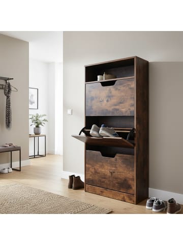 relaxdays Schuhschrank "Industrial" in Dunkelbraun - (B)60 x (H)140 x (T)24 cm