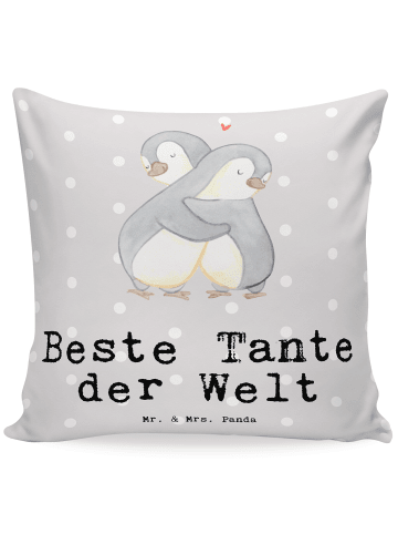 Mr. & Mrs. Panda Kopfkissen Pinguin Beste Tante der Welt mit Spruch in Grau Pastell