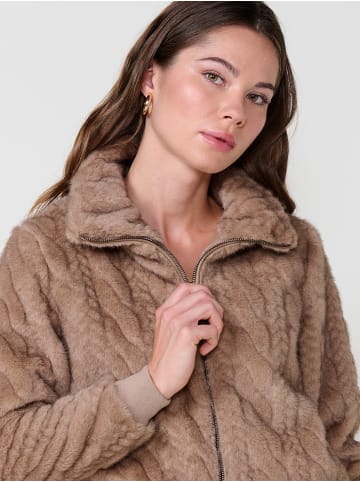 KOROSHI Damenjacke mit Felleffekt gefüttert in beige