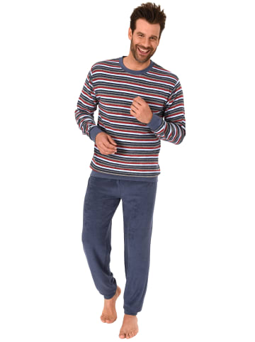NORMANN Frottee Pyjama Bündchen Schlafanzug Streifen - 49769 in blau