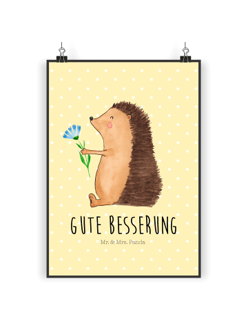 Mr. & Mrs. Panda Plakat Igel Blumen mit Spruch in Gelb Pastell