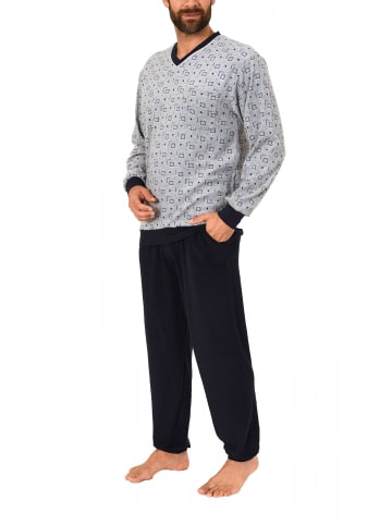 NORMANN Frottee Schlafanzug Pyjama lang Bündchen erhätlich in Grau