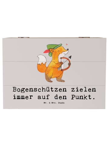 Mr. & Mrs. Panda Holzkiste Bogenschützen Fokussierung mit Spruch in Grau Pastell