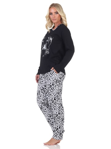 NORMANN Langarm Pyjama Schlafanzug Hose Animalprint Übergröße in dunkelgrau