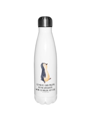 Mr. & Mrs. Panda Thermosflasche Pinguin marschieren mit Spruch in Weiß