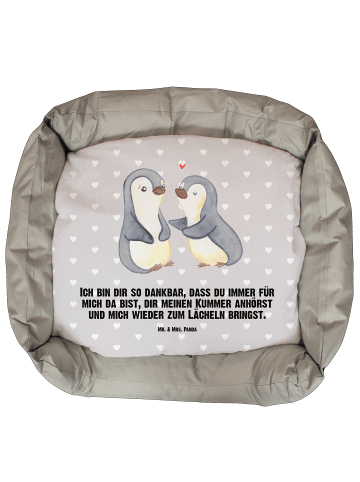 Mr. & Mrs. Panda Hundebett Pinguine trösten mit Spruch in Grau Pastell
