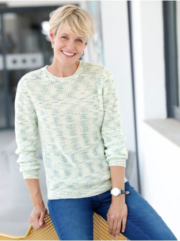 Sieh an! Rundhals-Pullover in pistazie-ecru-gemustert