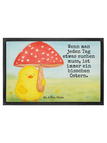 Mr. & Mrs. Panda Fußmatte außen Küken Fliegenpilz Design mit Spruch in Weiß