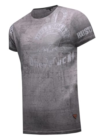 Rusty Neal Herren Vintage Oil Wash T-Shirt mit Skull Print & Raw Edge Rundhals in Schwarz