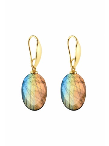 Gemshine Ohrringe 3-D Labradorit Ovalee in gold coloured