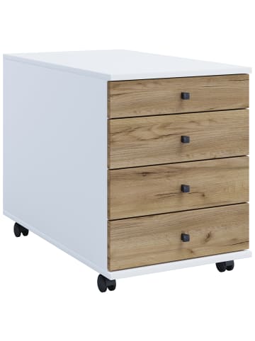 VCM  Rollcontainer Bürocontainer Schublade Lona 75 cm in Weiß / Honig-Eiche