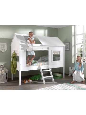 58 aufm Kessel BAUMHAUS Bett mit Vorhang Kanika 209x185x137 aus MDF in Weiß