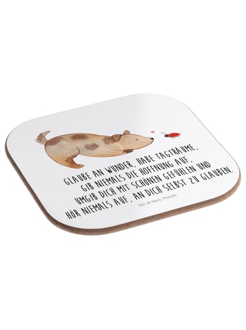 Mr. & Mrs. Panda Untersetzer Glas Hund Marienkäfer mit Spruch in Weiß