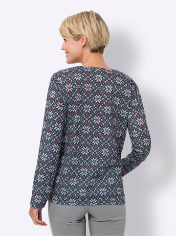 Sieh an! Rundhals-Shirt in dunkelblau-hellgrau-bedruckt