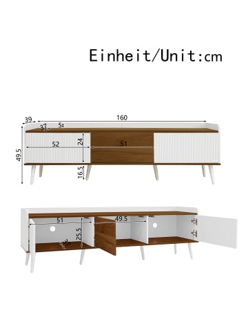 ABRIHOME TV Schrank 160 cm Dreitüriger Unterschrank Weiß